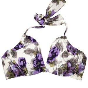 Land’s End Underwire Floral Halter Bikini Top swim purple flower mesh support